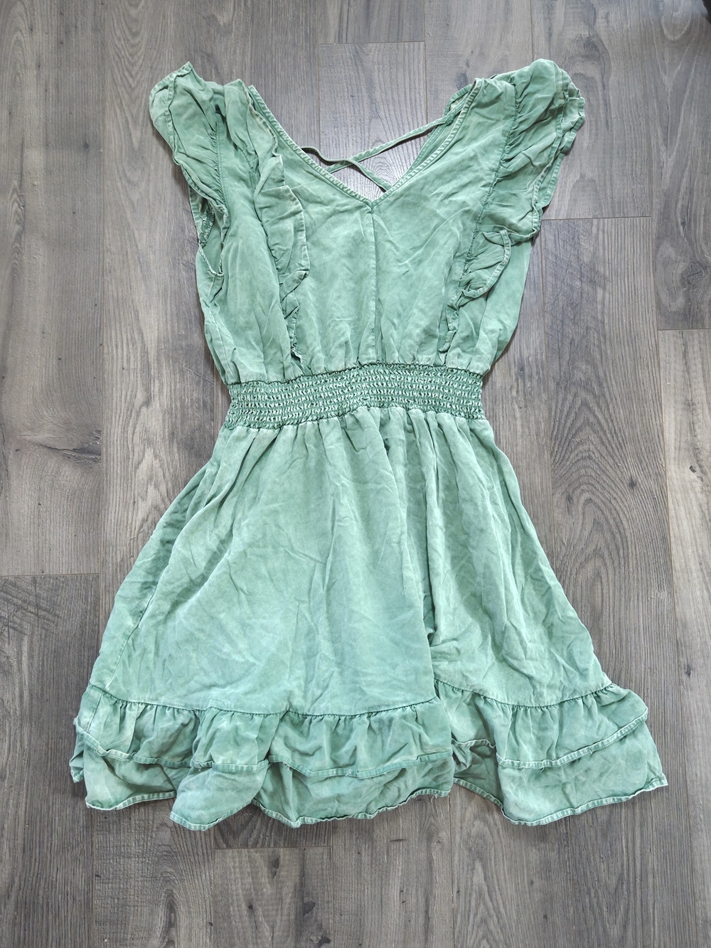 Hayden Sage Green Ruffle-Smock Mini Dress